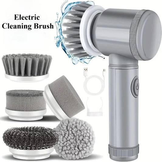 Gray 5-in-1 Electric Power Scrubber – Deep Cleaning Brush for Bathroom & Kitchen, Dish Wash